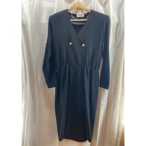 Vintage St John by Marie Black Knit Midi Dress Gold Button Size 8 Designer Party